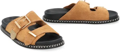 Shop Chloé Women's Adjustable Suede Flat Sandals In Camel For Ss24 In Beige