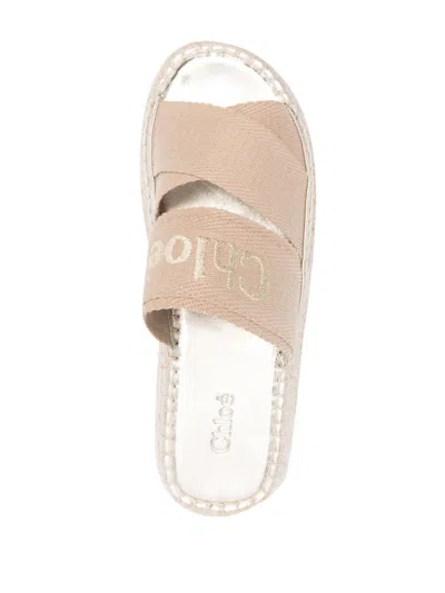 Shop Chloé Mila Canvas Flatform Sandals In Tan