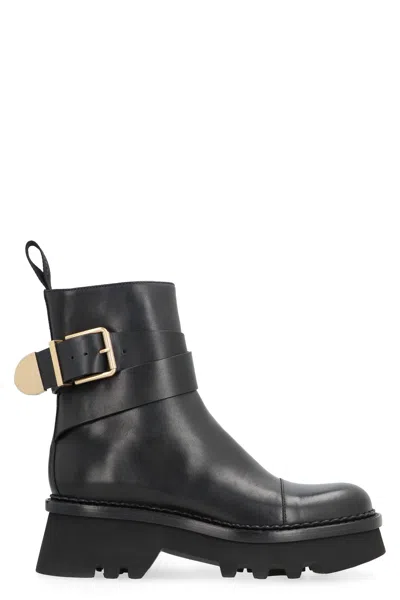 Shop Chloé Owena Leather Ankle Boots In Black