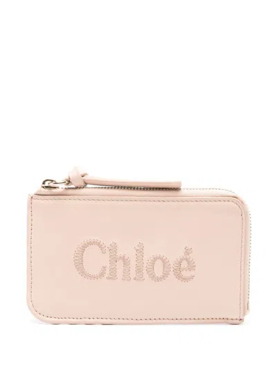 Shop Chloé Sense Leather Zipped Card Holder In Turquoise