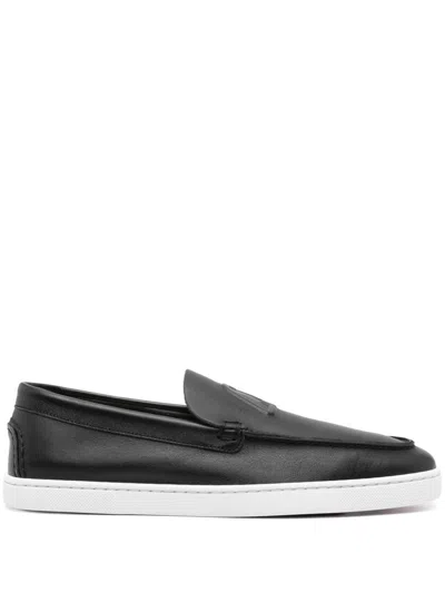 Shop Christian Louboutin Black Leather Varsiboat Loafers For Men