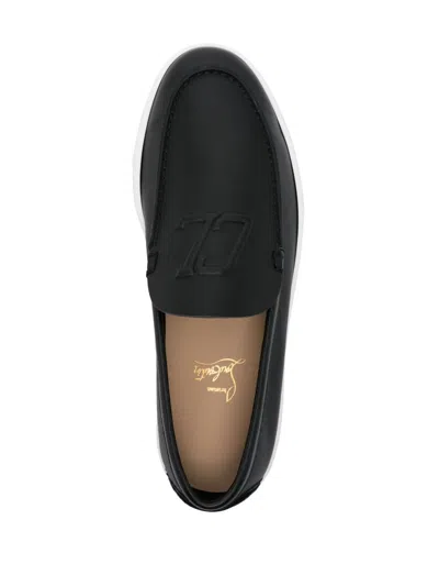 Shop Christian Louboutin Black Leather Varsiboat Loafers For Men