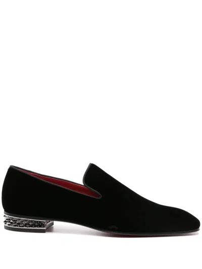 Shop Christian Louboutin Black Velvet Stacked Heel Spike Stud Shoes