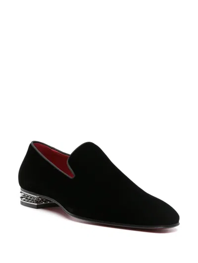 Shop Christian Louboutin Black Velvet Stacked Heel Spike Stud Shoes