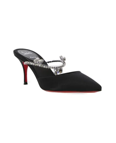 Shop Christian Louboutin Elegant Black Satin Crystal-embellished Pointed Toe Mid Heel Pumps