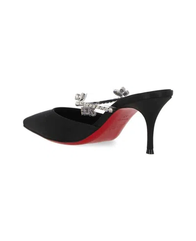 Shop Christian Louboutin Elegant Black Satin Crystal-embellished Pointed Toe Mid Heel Pumps