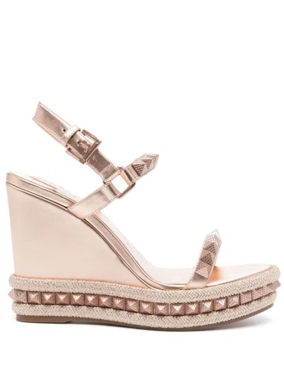 Shop Christian Louboutin Stud Detailing Buckle-fastening Ankle Strap Wedges In Pink