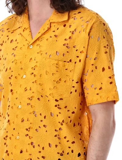 Shop Cmmn Swdn Men's Floral Short Sleeve Bowling Shirt In Yellow