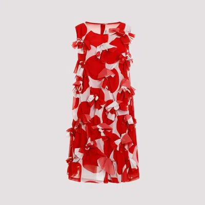 Shop Comme Des Garçons Floral-appliqué Dress In Red