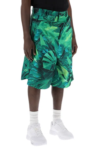 Shop Comme Des Garçons Homme Deux Men's Jungle Print Bermuda Shorts With Double Front Layer In Green