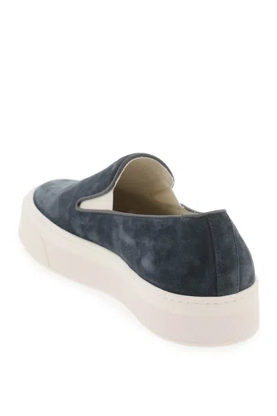 Shop Common Projects Suede Slip-on Sneakers With Gold-tone Number Print For Men In Blue