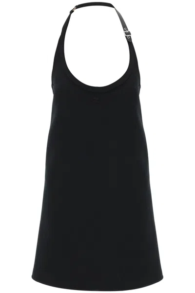 Shop Courrèges Mini Dress With Strap And Buckle Detail In Black