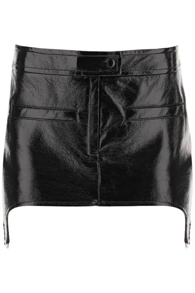 Shop Courrèges Vinyl-effect Mini Skirt With Suspenders In Black