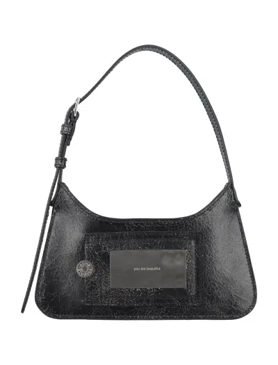 Shop Acne Studios Cracked Leather Shoulder Handbag – Adjustable Strap, Folded Design,  Logo Patch In Black