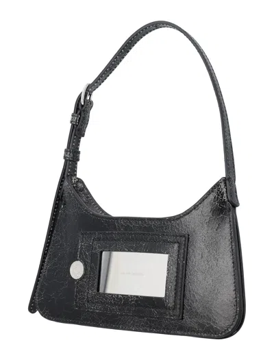 Shop Acne Studios Cracked Leather Shoulder Handbag – Adjustable Strap, Folded Design,  Logo Patch In Black