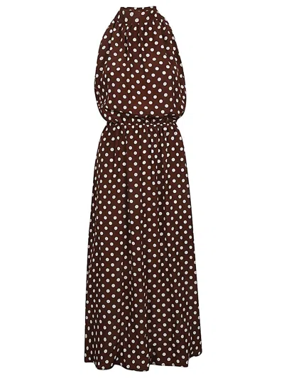 Shop Crida Milano Elegant Polka Dot Silk Dress In Brown
