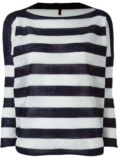 Shop Daniela Gregis Navy Striped Cotton Boat Neck Sweater For Women