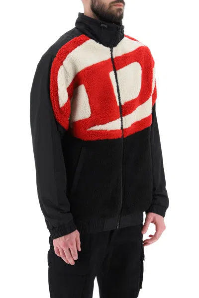 Shop Diesel Men's Black Tech Fabric Teddy Jacket For Fw23