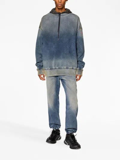 Shop Diesel Men's Distressed Denim Sweatshirt With Signature Logo Patch