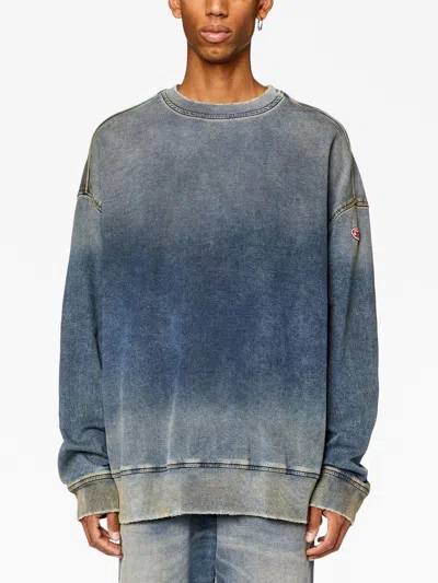Shop Diesel Men's Distressed Denim Sweatshirt With Signature Logo Patch