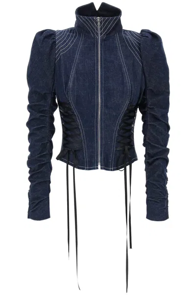 Shop Dilara Findikoglu Elegant Denim Jacket With Corset-style Details For Women In Blue