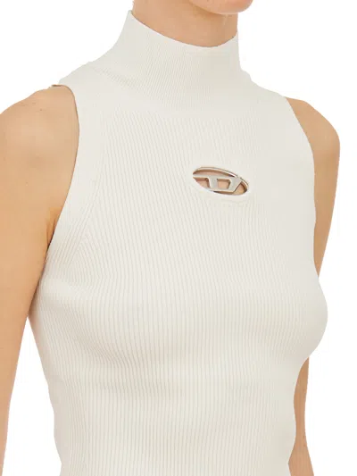 Shop Diesel Women's White Knit Tank Top With Metallic Accents, Slim Fit, Ss24 Collection