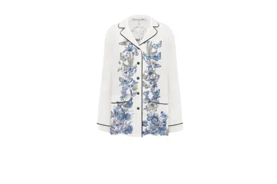Shop Dior White And Blue Toile Of Jouy Silk Shirt For Women