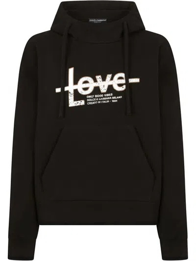 Shop Dolce & Gabbana 'only Good Vibes' Print Hoodie In Black