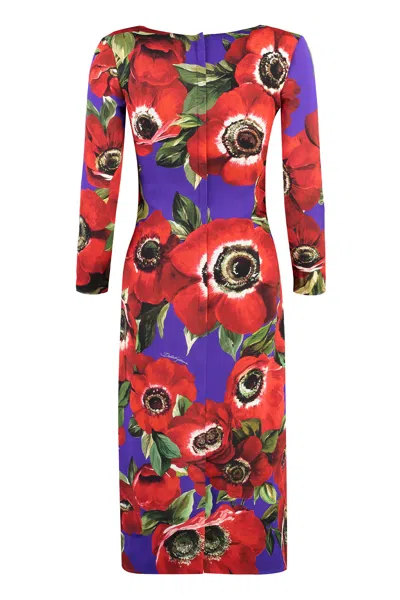 Shop Dolce & Gabbana Anemone Print Stretch Sheath Dress With Back Slit Hem For Women In Multicolor