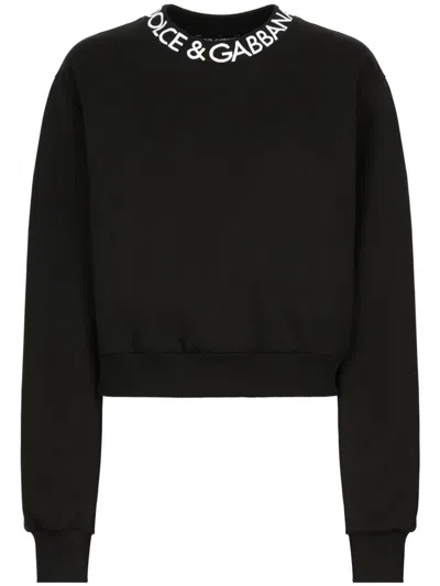 Shop Dolce & Gabbana Black Crop Sweatshirt With Logo Print