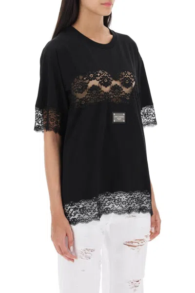 Shop Dolce & Gabbana Black Lace Insert T-shirt For Women