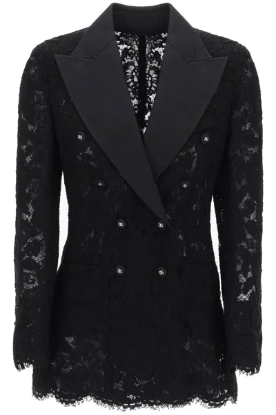 Shop Dolce & Gabbana Elegant Double-breasted Lace Blazer For Women In Black