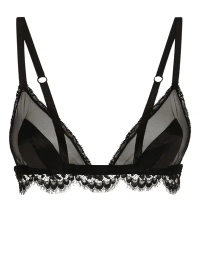 Shop Dolce & Gabbana Black Lace Triangle Bra With Matching Inserts For Women
