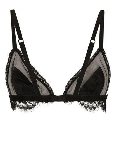 Shop Dolce & Gabbana Black Lace Triangle Bra With Matching Inserts For Women