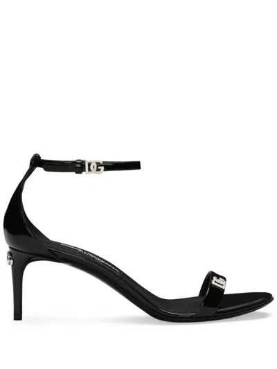 Shop Dolce & Gabbana Black Patent Leather Stiletto Sandals For Women