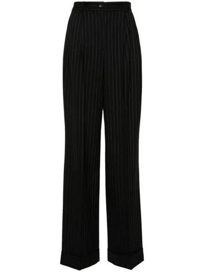 Shop Dolce & Gabbana Black Pinstripe Wool Palazzo Pants For Women