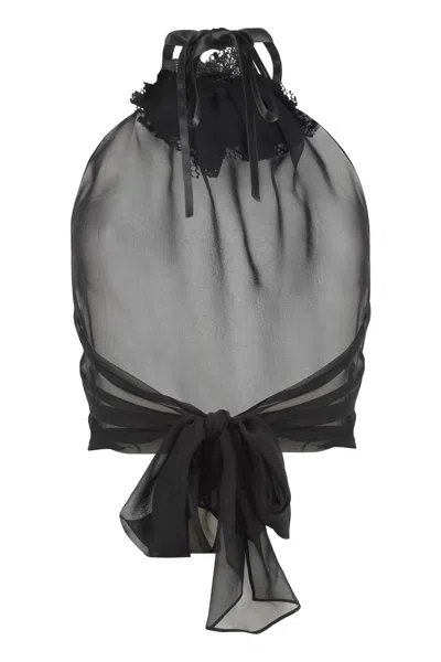 Shop Dolce & Gabbana Black Sheer Silk Chiffon Top With Flower On Neck