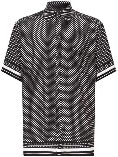 Shop Dolce & Gabbana Black Silk Polka Dot Print Shirt For Men