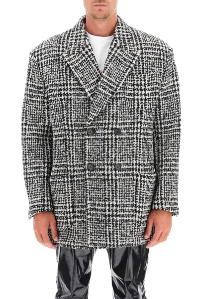 Shop Dolce & Gabbana Checkered Double-breasted Wool Jacket In Black
