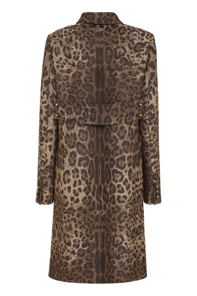 Shop Dolce & Gabbana Classic Collar Animalier Wool Jacket For Women In Brown