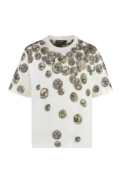 Shop Dolce & Gabbana Coin Print Cotton T Shirt In Tan