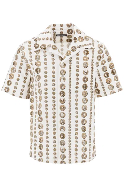 Shop Dolce & Gabbana Coin Print Short Sleeve Shirt For Men In White