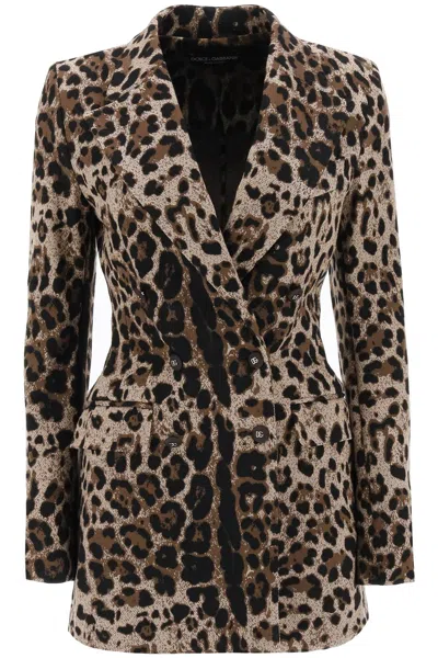 Shop Dolce & Gabbana Double-breasted Knit Jacket In Animalier Print For Women In Brown