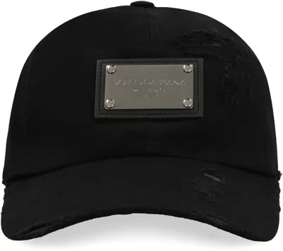 Shop Dolce & Gabbana Distressed Logo Baseball Cap For Men In Black