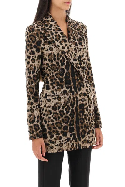 Shop Dolce & Gabbana Double-breasted Knit Jacket In Animalier Print For Women In Brown