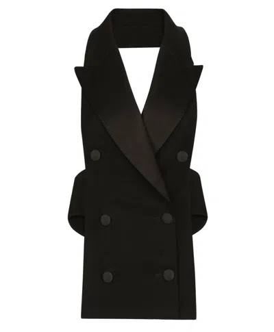 Shop Dolce & Gabbana Double-breasted Black Wool Gabardine Waistcoat