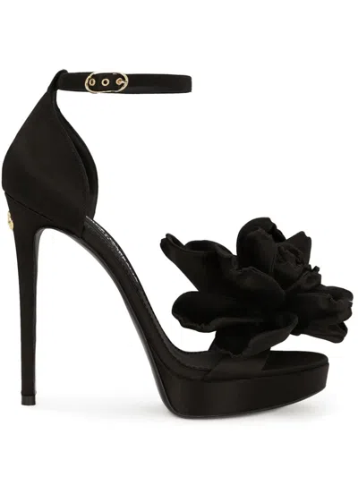 Shop Dolce & Gabbana Elegant Floral-appliqué Platform Sandals In Black
