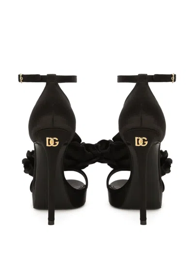 Shop Dolce & Gabbana Elegant Floral-appliqué Platform Sandals In Black