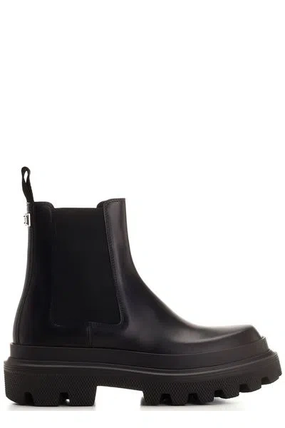 Shop Dolce & Gabbana Men's Black Leather Chelsea Boots For Fw23