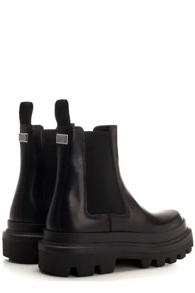 Shop Dolce & Gabbana Men's Black Leather Chelsea Boots For Fw23